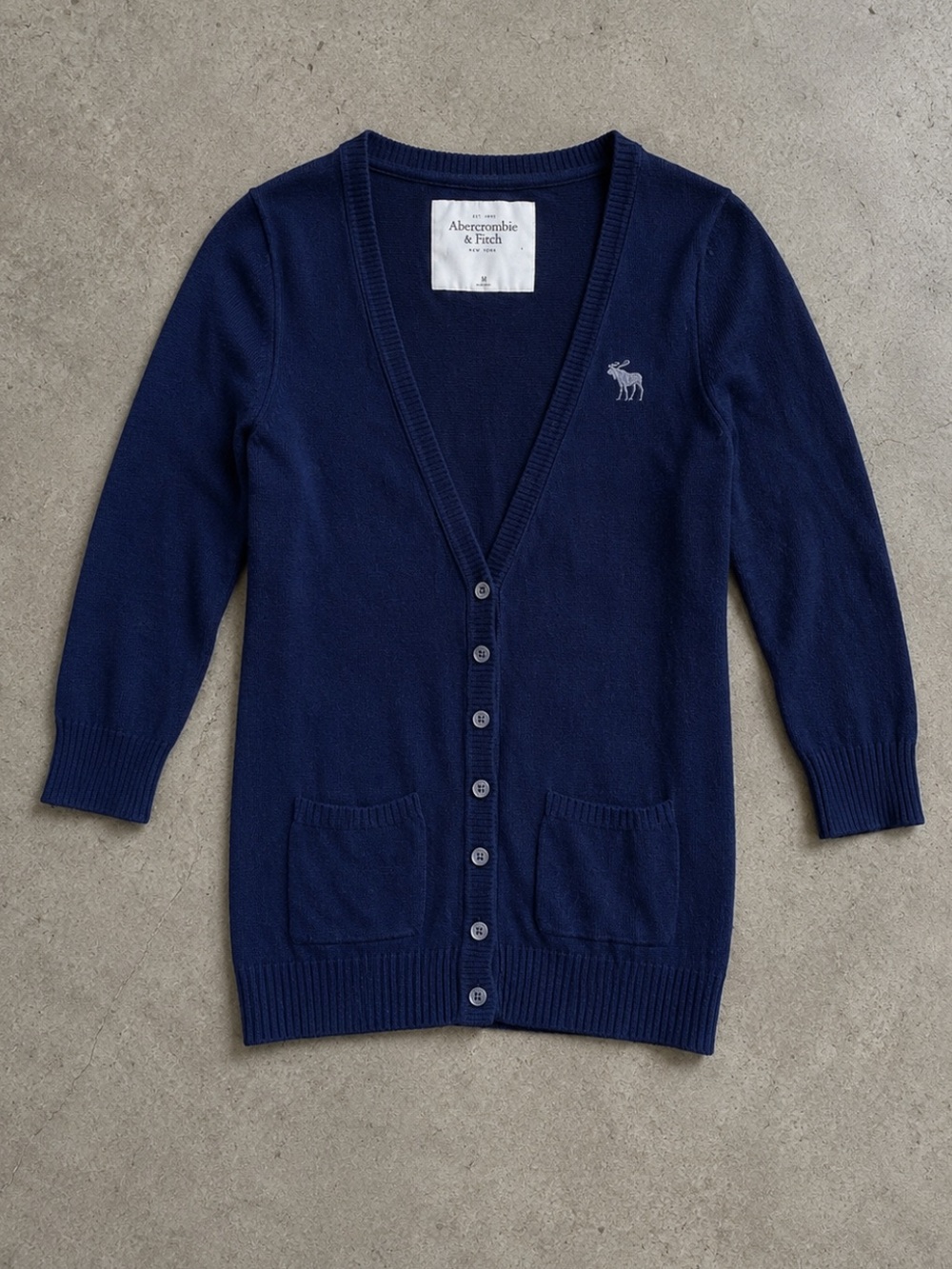 Y2K Abercrombie & Fitch Navy Button Front Cardigan Sweater Woman Medium Preppy
